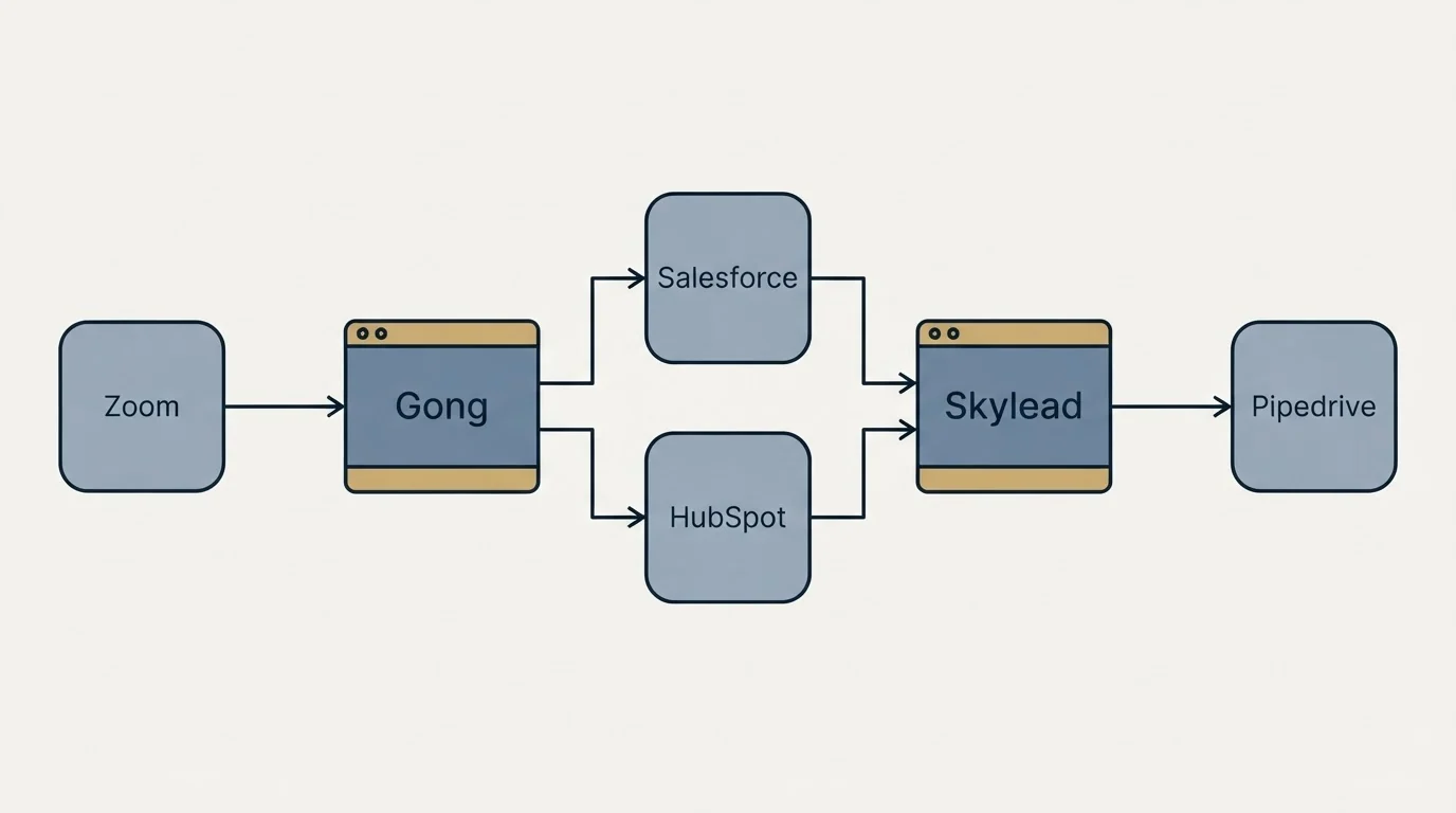 Integration schematic: Integration Ecosystem (Gong, Skylead, Salesforce, HubSpot)