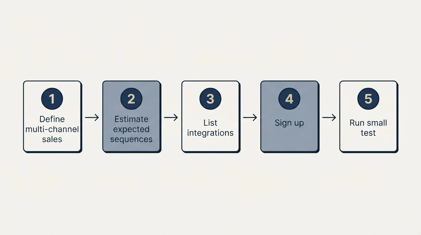 Step sequence: Getting Started Checklist (Define multi-channel sales, Estimate expected sequences, List integrations, Sign up)