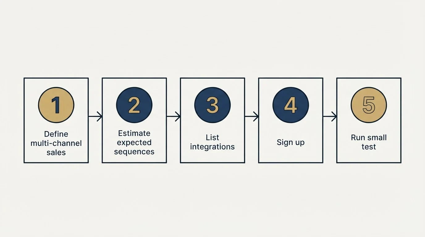 Step sequence: Getting Started Checklist (Define multi-channel sales, Estimate expected sequences, List integrations, Sign up)