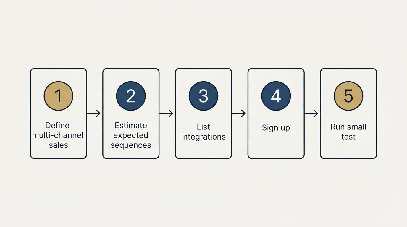 Step sequence: Getting Started Checklist (Define multi-channel sales, Estimate expected sequences, List integrations, Sign up)
