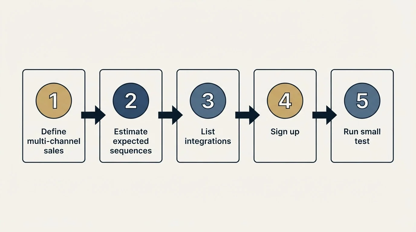 Step sequence: Getting Started Checklist (Define multi-channel sales, Estimate expected sequences, List integrations, Sign up)