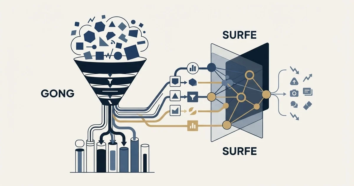 Editorial illustration for Gong vs Surfe