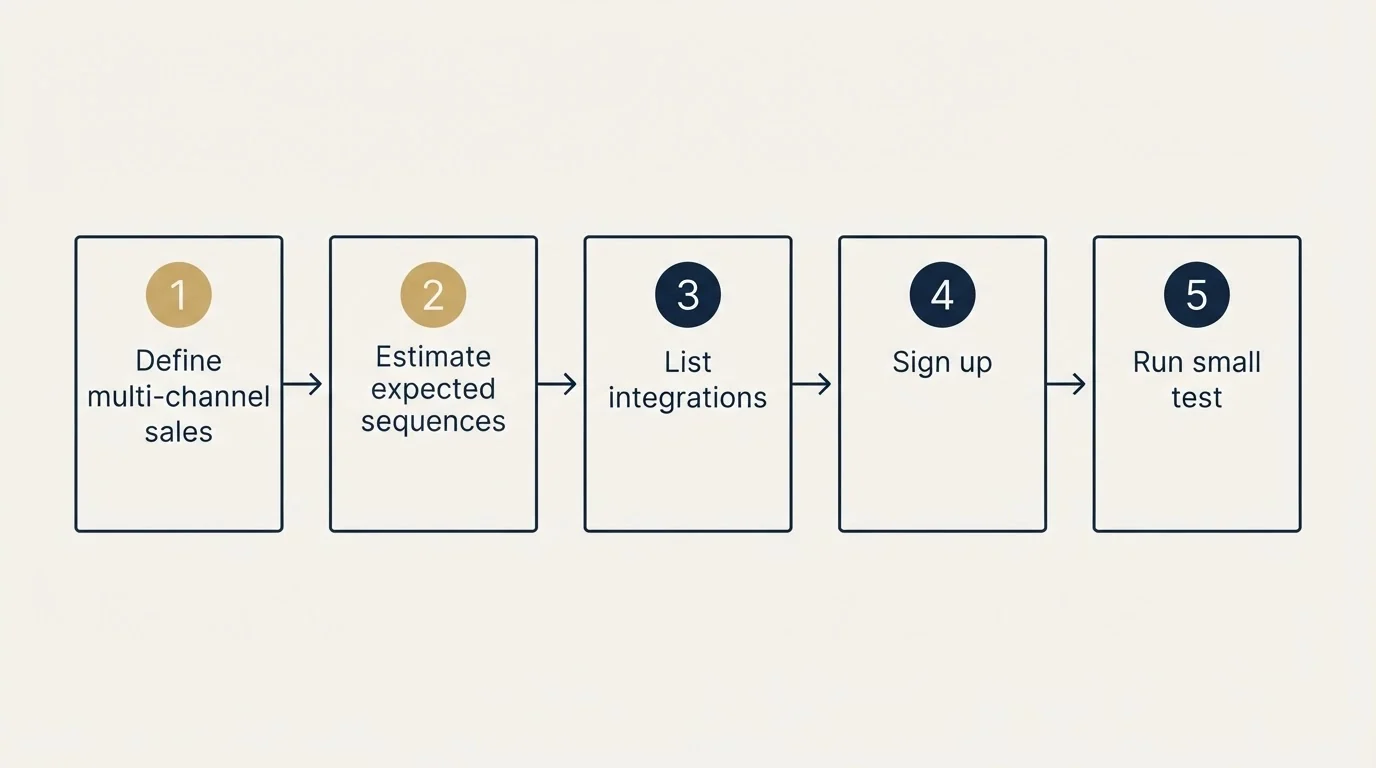 Step sequence: Getting Started Checklist (Define multi-channel sales, Estimate expected sequences, List integrations, Sign up)