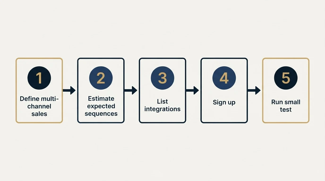 Step sequence: Getting Started Checklist (Define multi-channel sales, Estimate expected sequences, List integrations, Sign up)