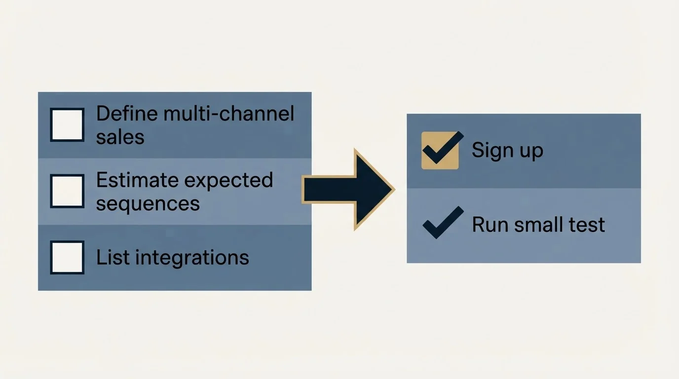 Before-and-after steps: Getting Started Checklist (Define multi-channel sales, Estimate expected sequences, List integrations, Sign up)