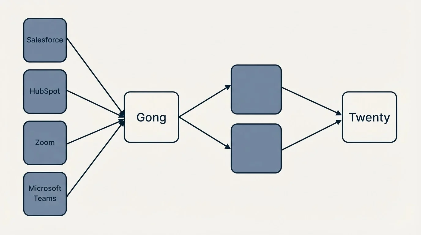 Integration schematic: Integration Ecosystem (Gong, Twenty, Salesforce, HubSpot)