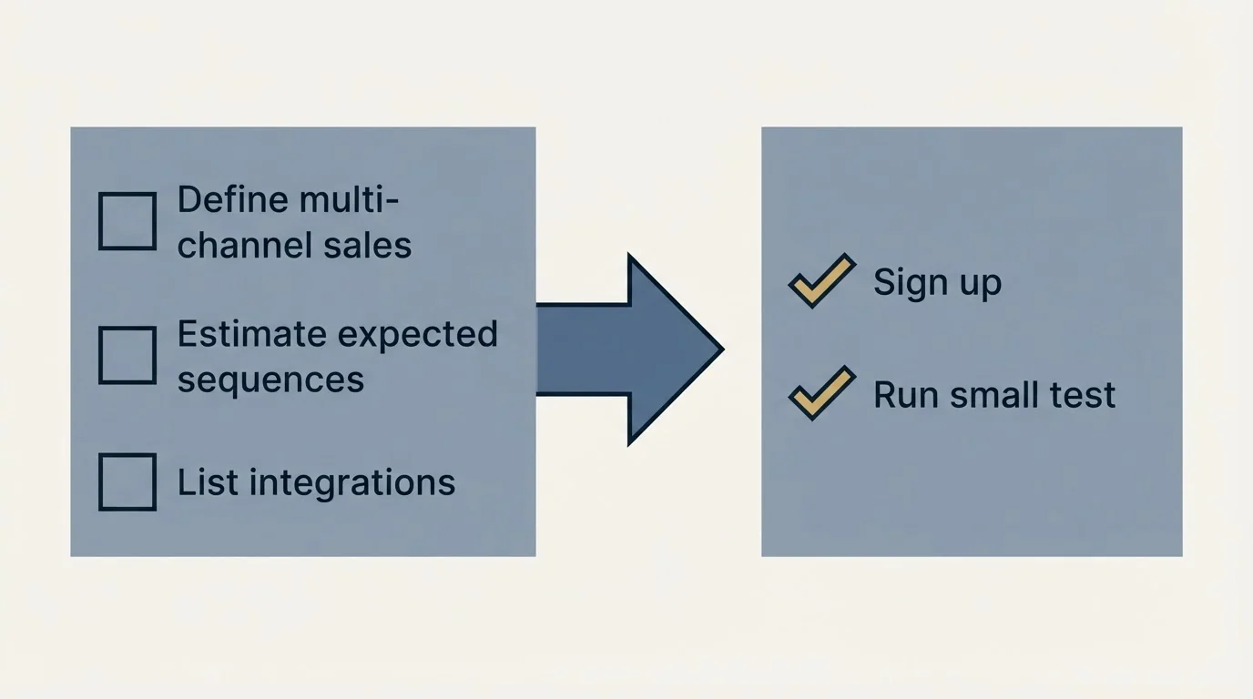 Before-and-after steps: Getting Started Checklist (Define multi-channel sales, Estimate expected sequences, List integrations, Sign up)