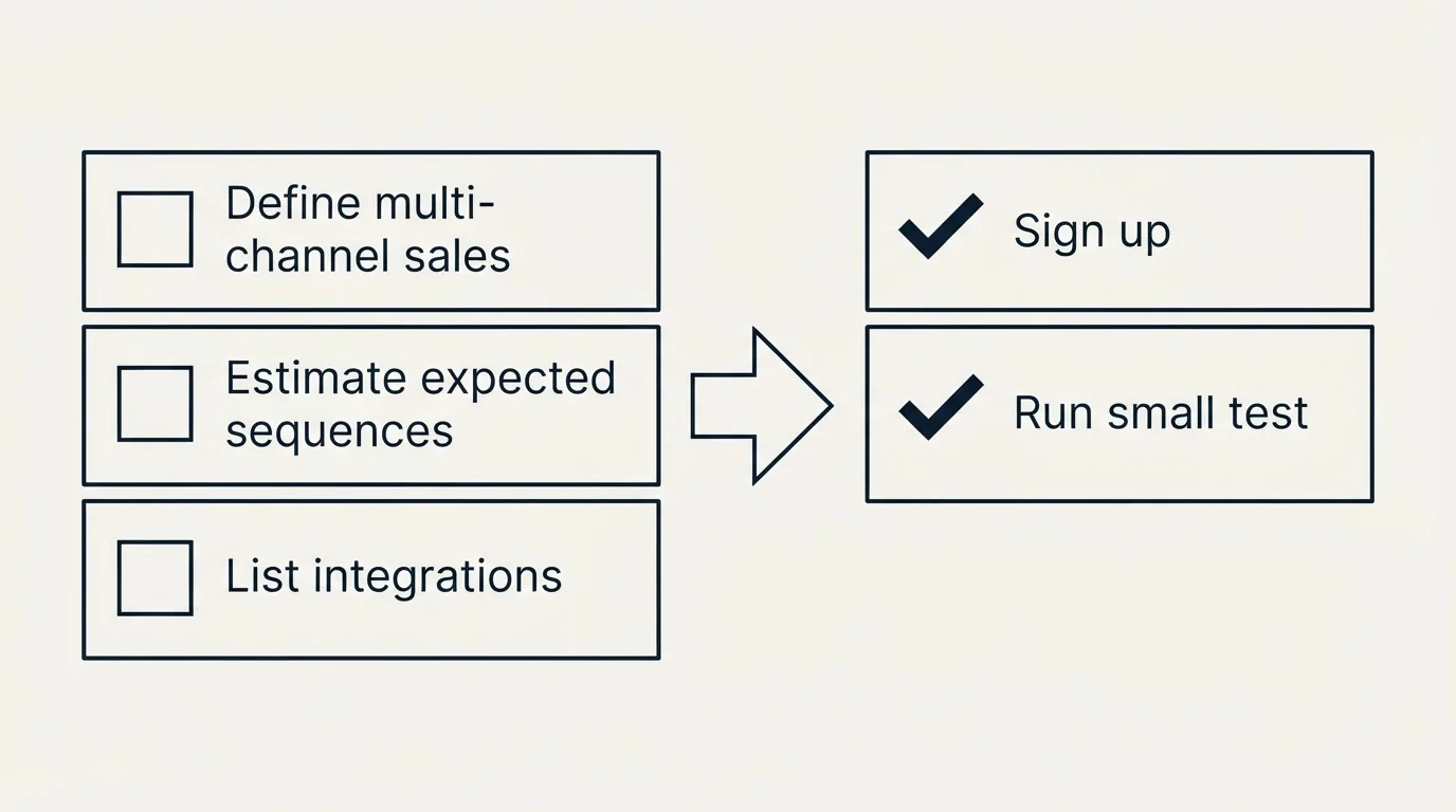 Before-and-after steps: Getting Started Checklist (Define multi-channel sales, Estimate expected sequences, List integrations, Sign up)