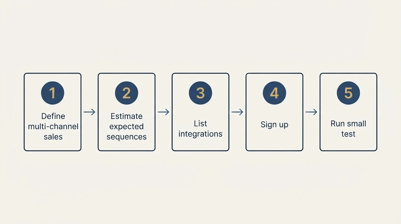 Step sequence: Getting Started Checklist (Define multi-channel sales, Estimate expected sequences, List integrations, Sign up)