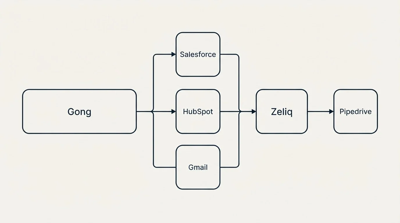 Integration flow: Integration Ecosystem (Gong, Zeliq, Salesforce, HubSpot)