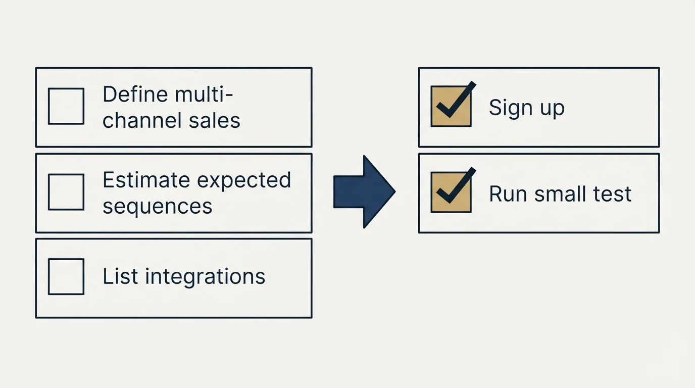 Before-and-after steps: Getting Started Checklist (Define multi-channel sales, Estimate expected sequences, List integrations, Sign up)