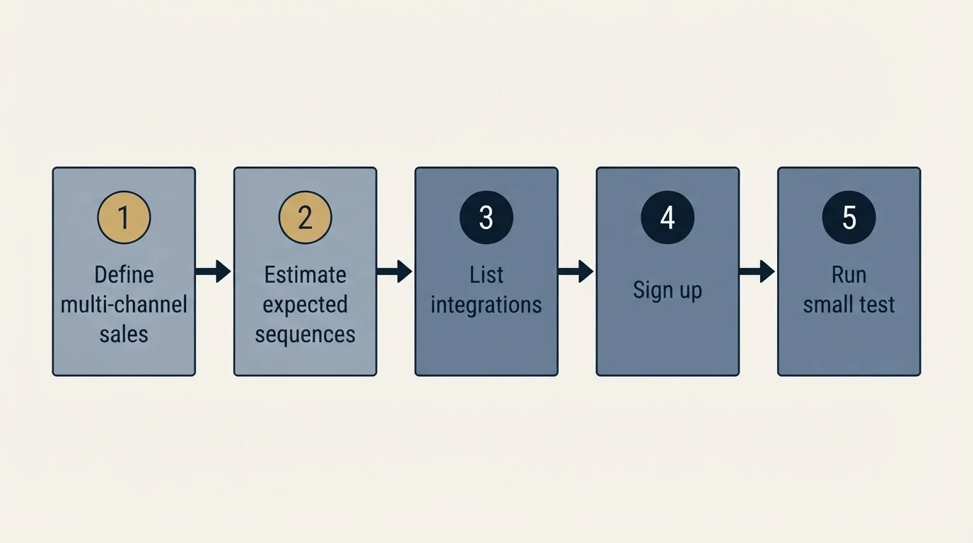 Step sequence: Getting Started Checklist (Define multi-channel sales, Estimate expected sequences, List integrations, Sign up)