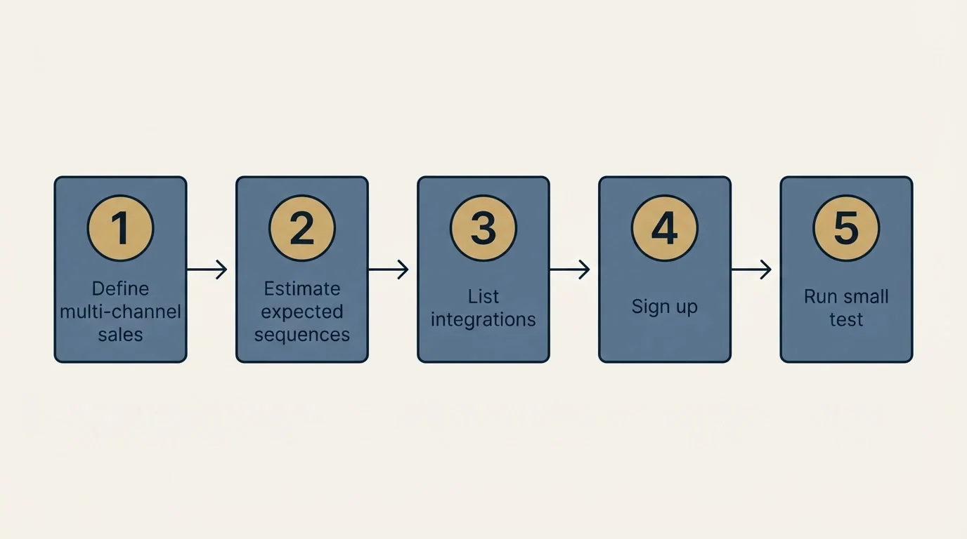 Step sequence: Getting Started Checklist (Define multi-channel sales, Estimate expected sequences, List integrations, Sign up)
