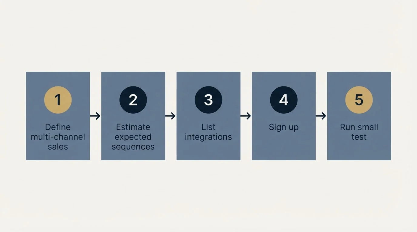 Step sequence: Getting Started Checklist (Define multi-channel sales, Estimate expected sequences, List integrations, Sign up)