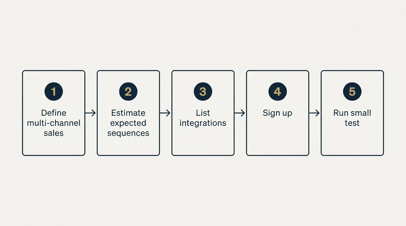 Step sequence: Getting Started Checklist (Define multi-channel sales, Estimate expected sequences, List integrations, Sign up)