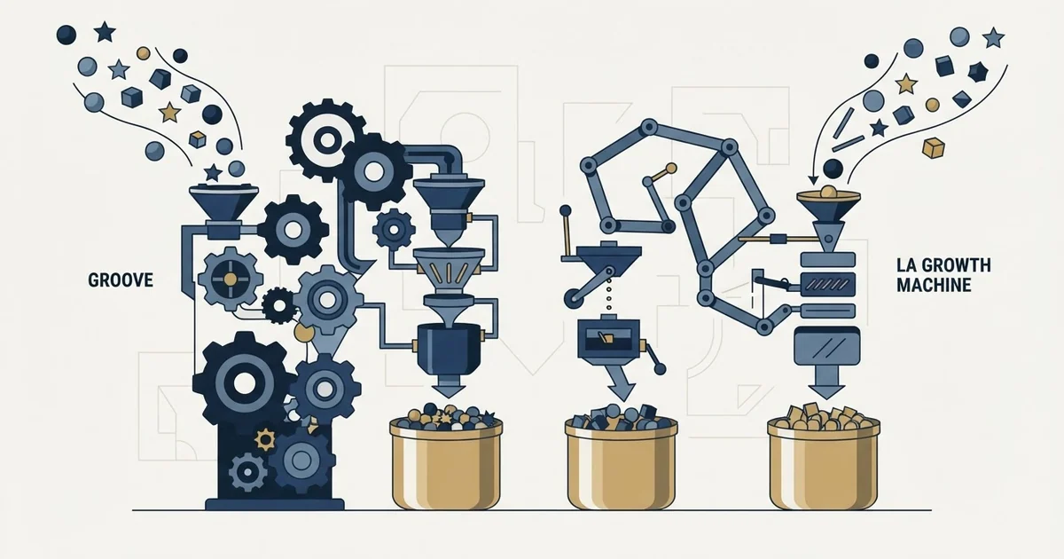 Editorial illustration for Groove by Clari vs La Growth Machine