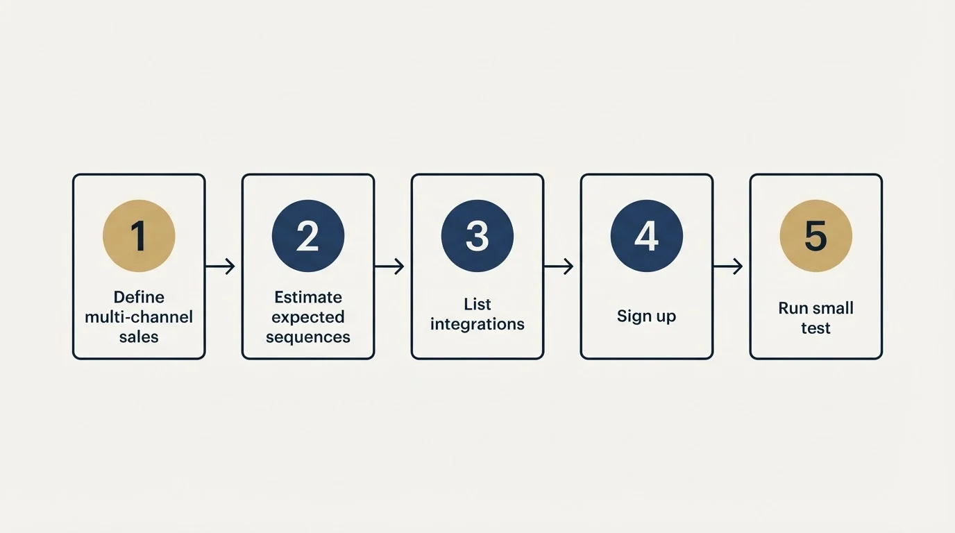 Step sequence: Getting Started Checklist (Define multi-channel sales, Estimate expected sequences, List integrations, Sign up)