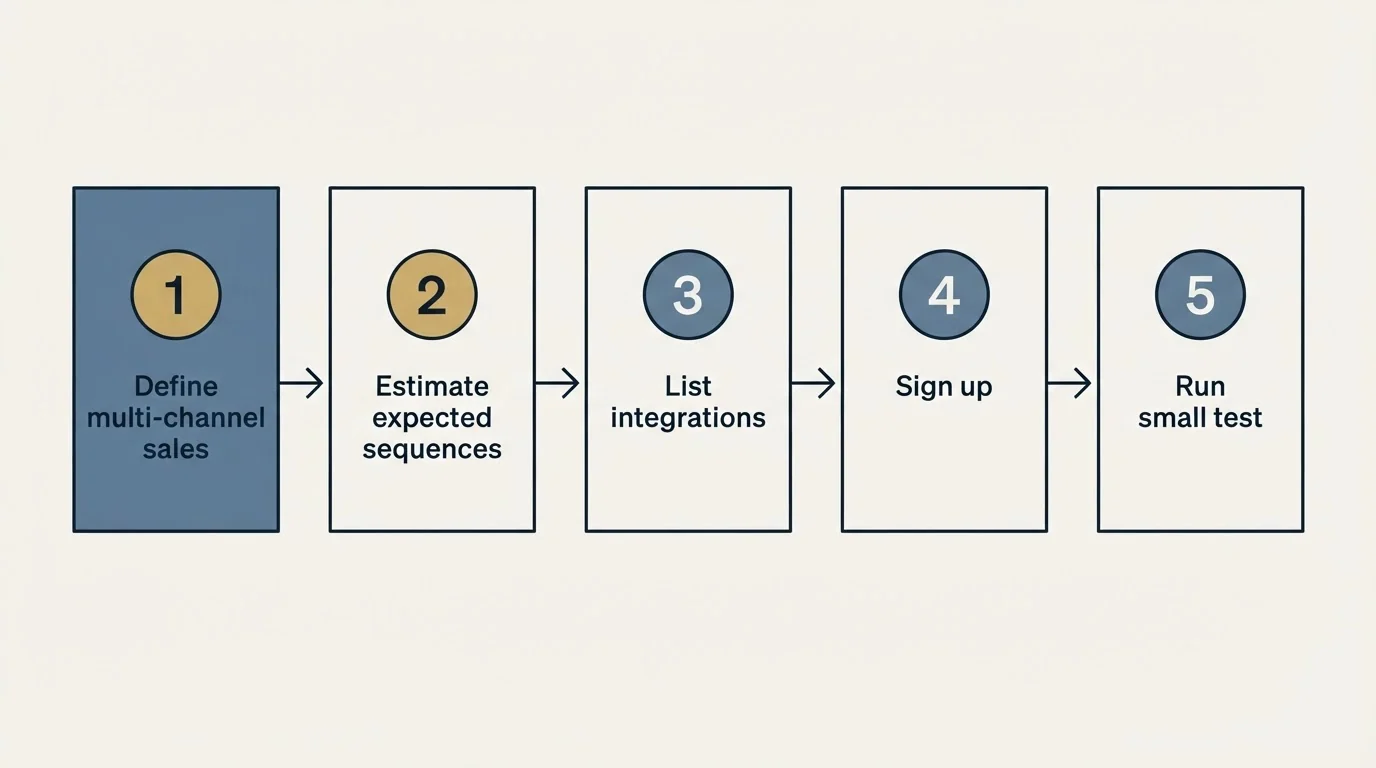 Step sequence: Getting Started Checklist (Define multi-channel sales, Estimate expected sequences, List integrations, Sign up)