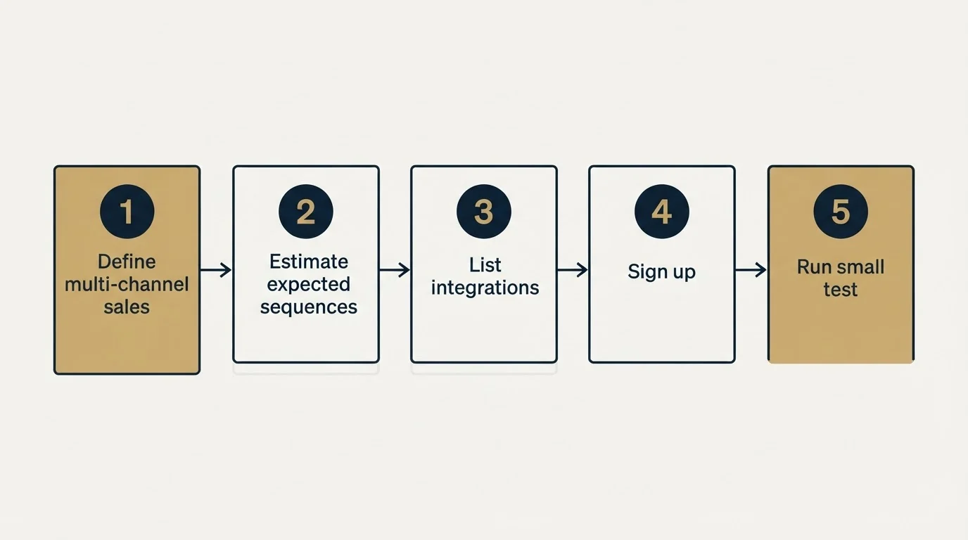 Step sequence: Getting Started Checklist (Define multi-channel sales, Estimate expected sequences, List integrations, Sign up)