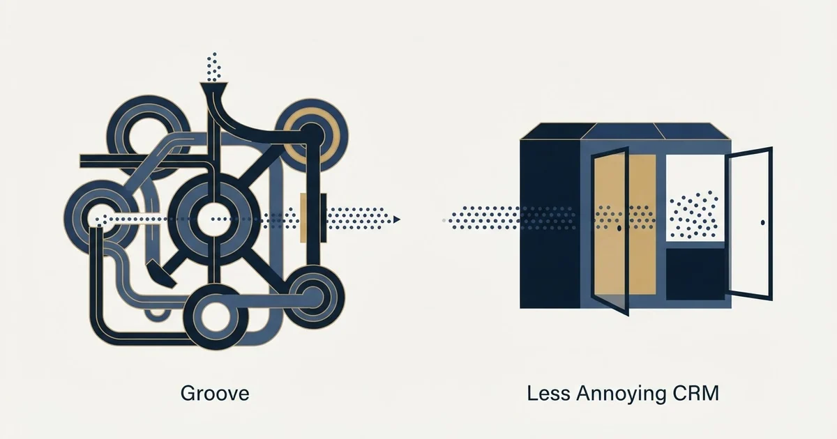 Editorial illustration for Groove by Clari vs Less Annoying CRM