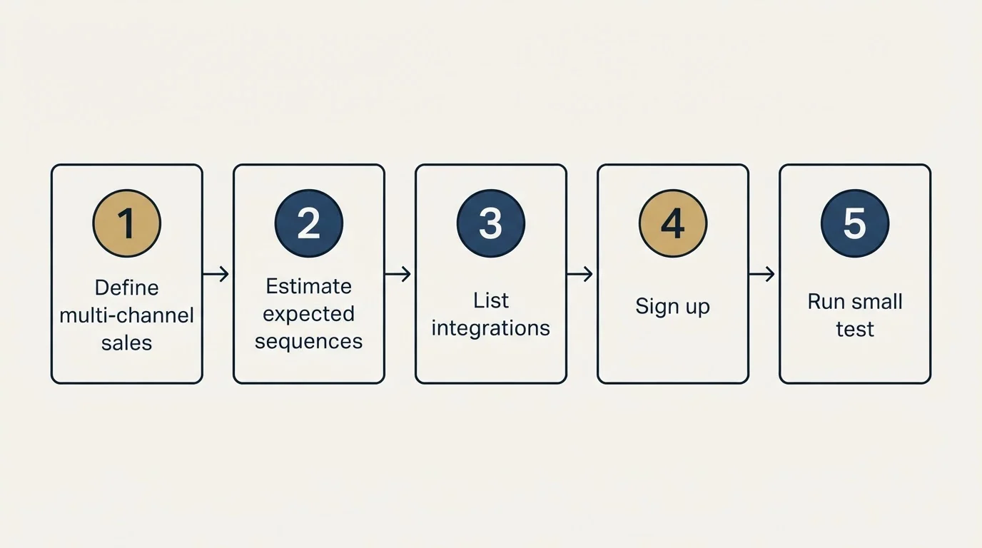 Step sequence: Getting Started Checklist (Define multi-channel sales, Estimate expected sequences, List integrations, Sign up)