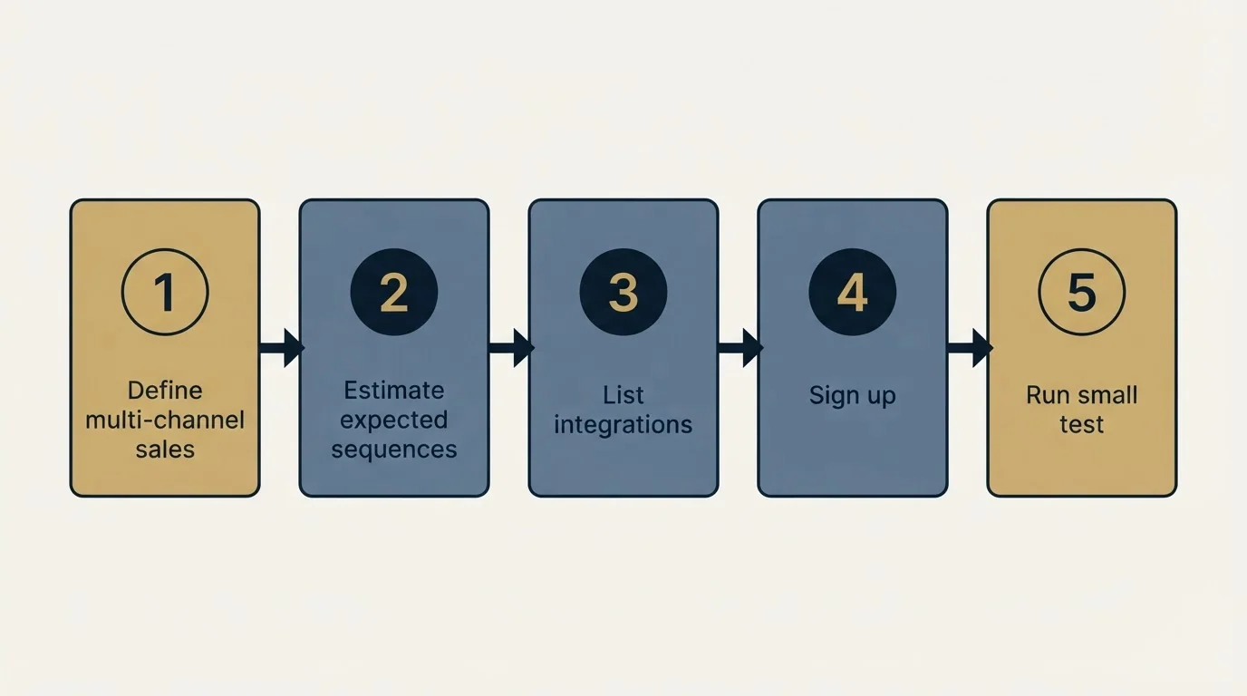 Step sequence: Getting Started Checklist (Define multi-channel sales, Estimate expected sequences, List integrations, Sign up)