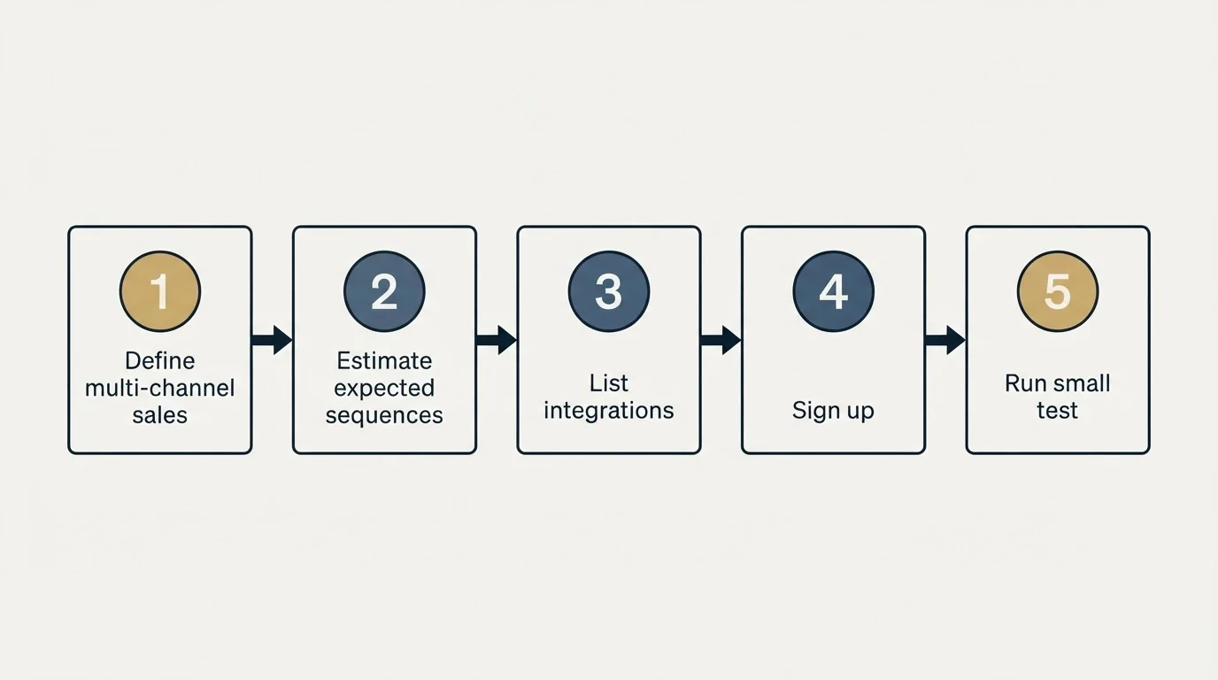 Step sequence: Getting Started Checklist (Define multi-channel sales, Estimate expected sequences, List integrations, Sign up)