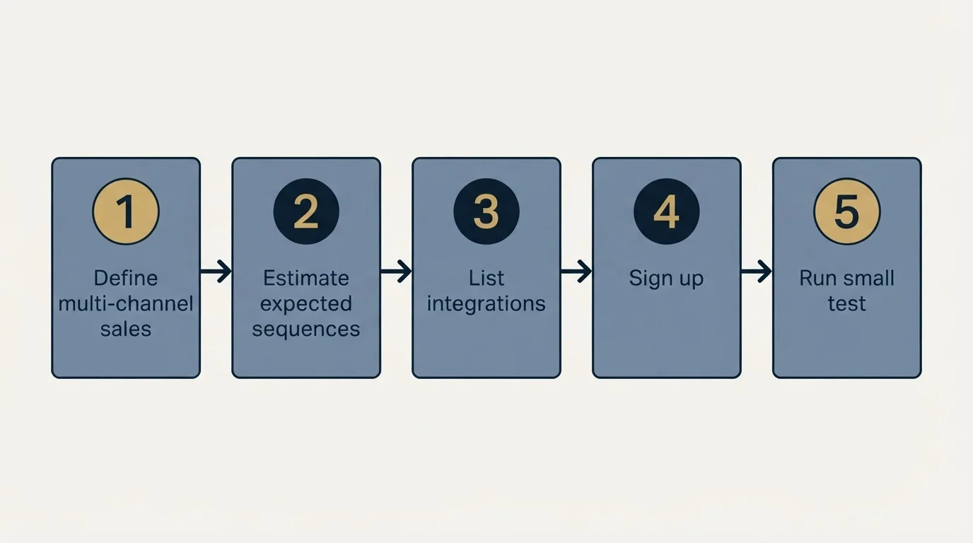 Step sequence: Getting Started Checklist (Define multi-channel sales, Estimate expected sequences, List integrations, Sign up)