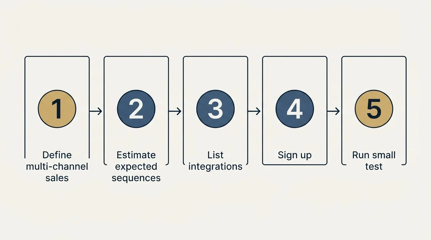 Step sequence: Getting Started Checklist (Define multi-channel sales, Estimate expected sequences, List integrations, Sign up)