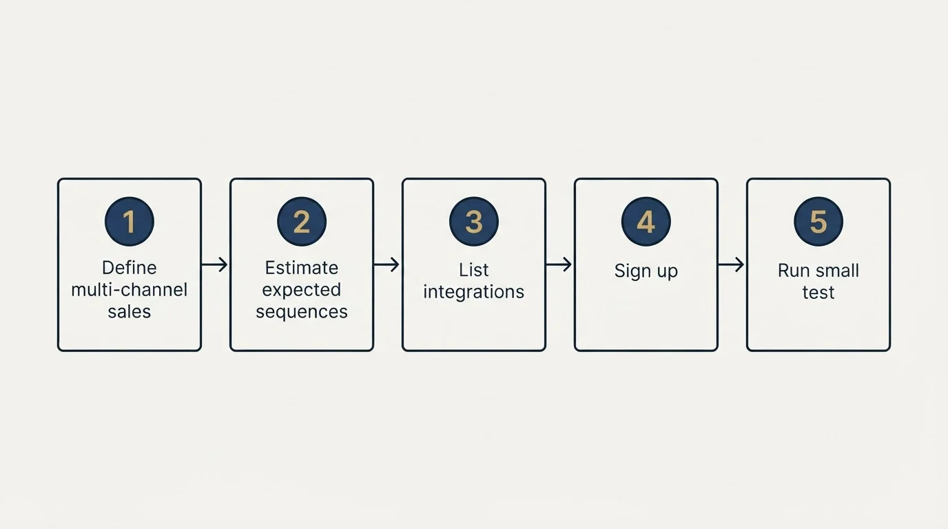 Step sequence: Getting Started Checklist (Define multi-channel sales, Estimate expected sequences, List integrations, Sign up)