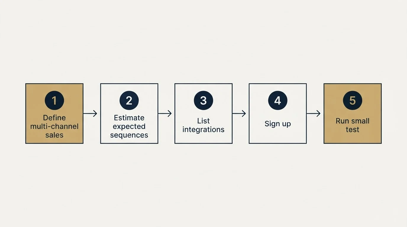 Step sequence: Getting Started Checklist (Define multi-channel sales, Estimate expected sequences, List integrations, Sign up)