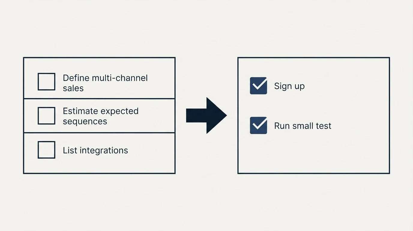 Before-and-after steps: Getting Started Checklist (Define multi-channel sales, Estimate expected sequences, List integrations, Sign up)