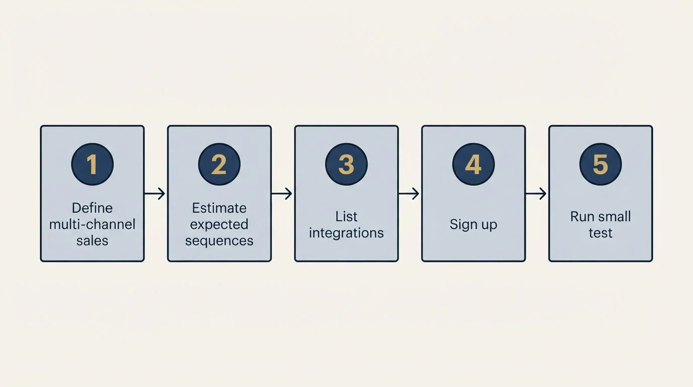 Step sequence: Getting Started Checklist (Define multi-channel sales, Estimate expected sequences, List integrations, Sign up)