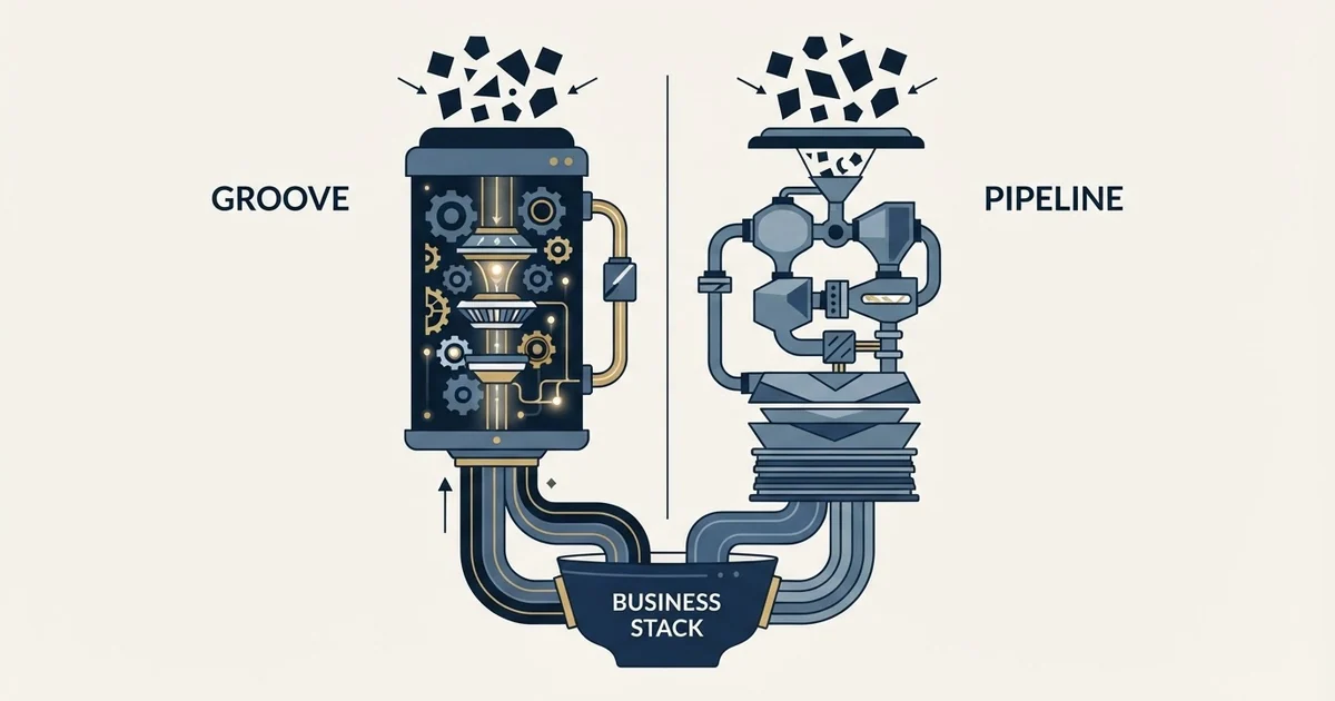 Editorial illustration for Groove by Clari vs Pipeline CRM