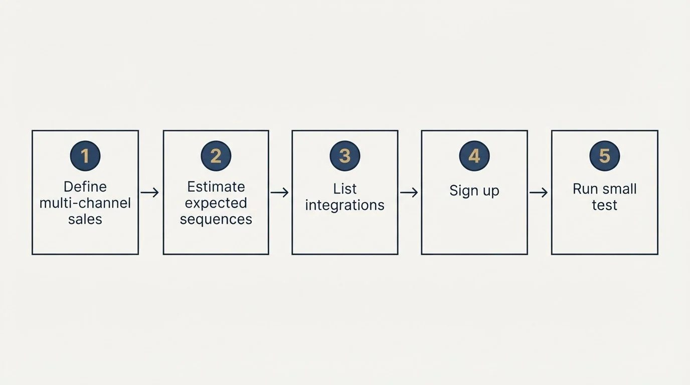 Step sequence: Getting Started Checklist (Define multi-channel sales, Estimate expected sequences, List integrations, Sign up)
