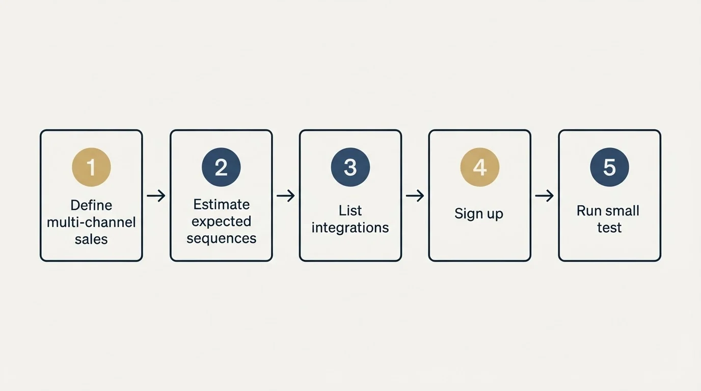 Step sequence: Getting Started Checklist (Define multi-channel sales, Estimate expected sequences, List integrations, Sign up)