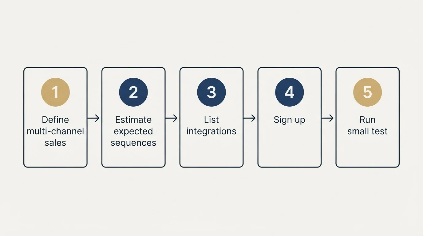 Step sequence: Getting Started Checklist (Define multi-channel sales, Estimate expected sequences, List integrations, Sign up)