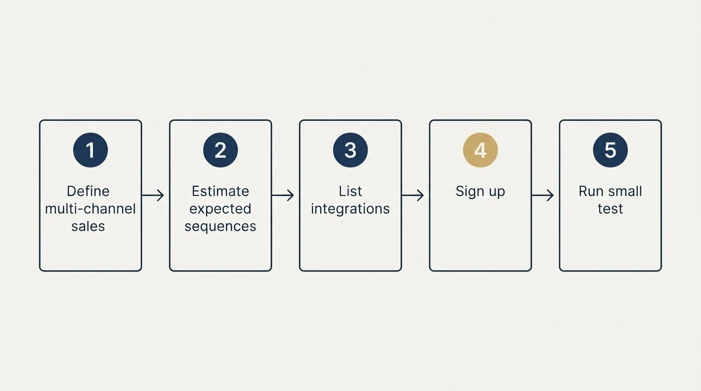 Step sequence: Getting Started Checklist (Define multi-channel sales, Estimate expected sequences, List integrations, Sign up)