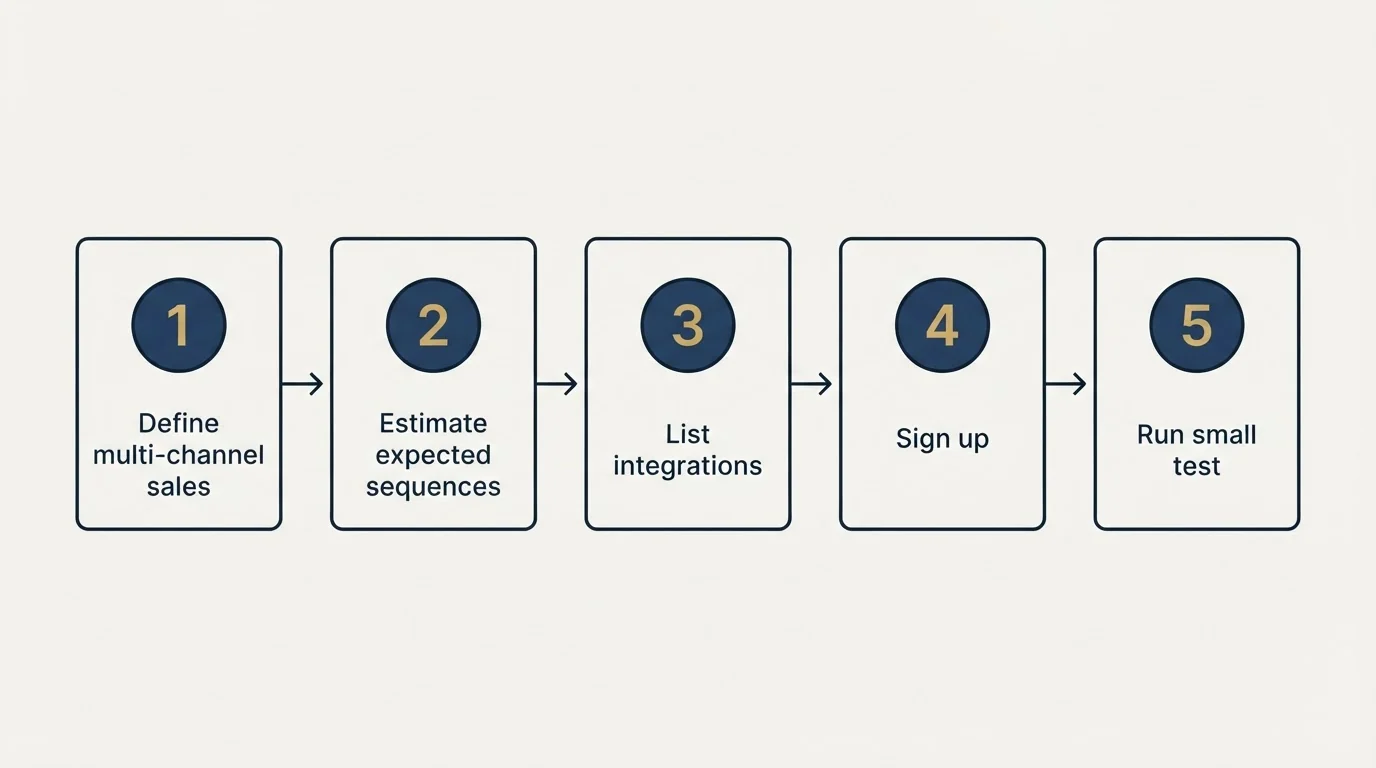 Step sequence: Getting Started Checklist (Define multi-channel sales, Estimate expected sequences, List integrations, Sign up)