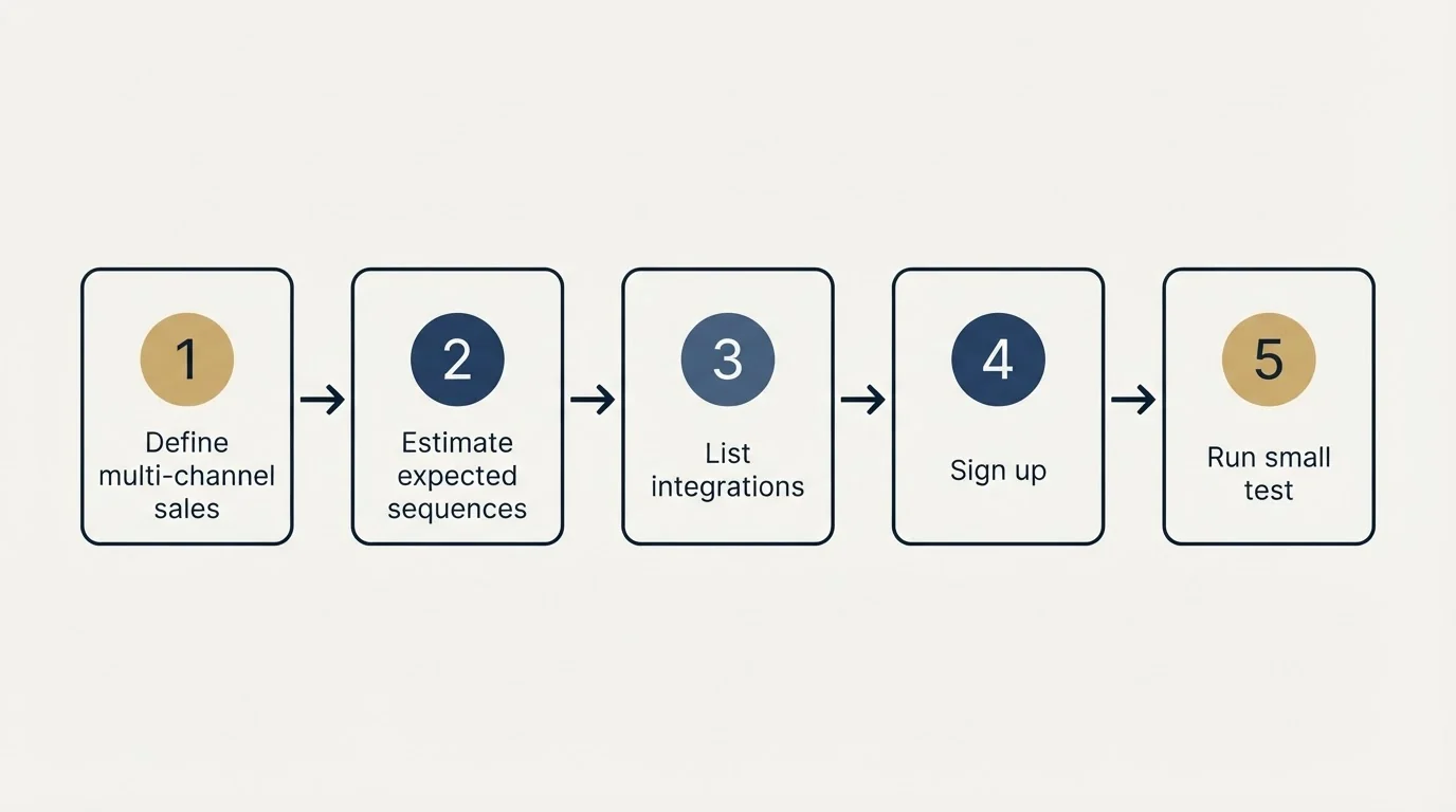 Step sequence: Getting Started Checklist (Define multi-channel sales, Estimate expected sequences, List integrations, Sign up)