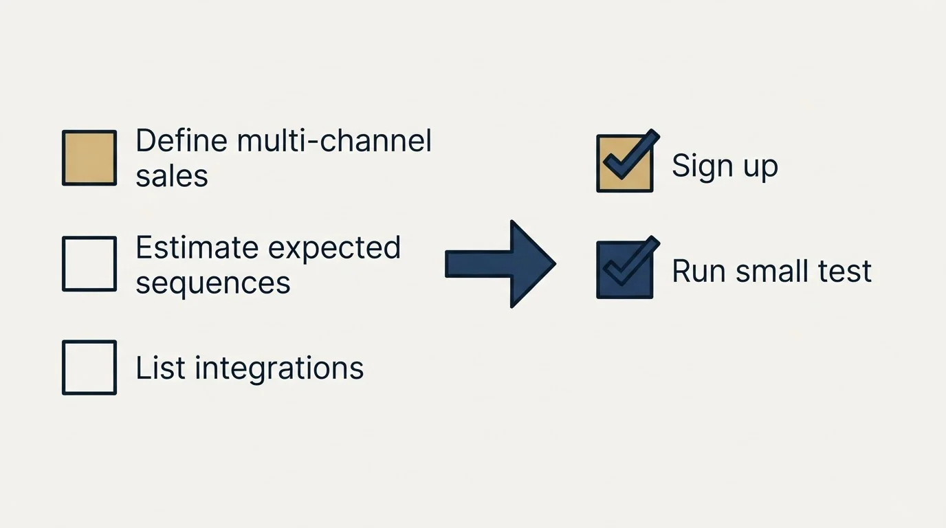 Before-and-after steps: Getting Started Checklist (Define multi-channel sales, Estimate expected sequences, List integrations, Sign up)
