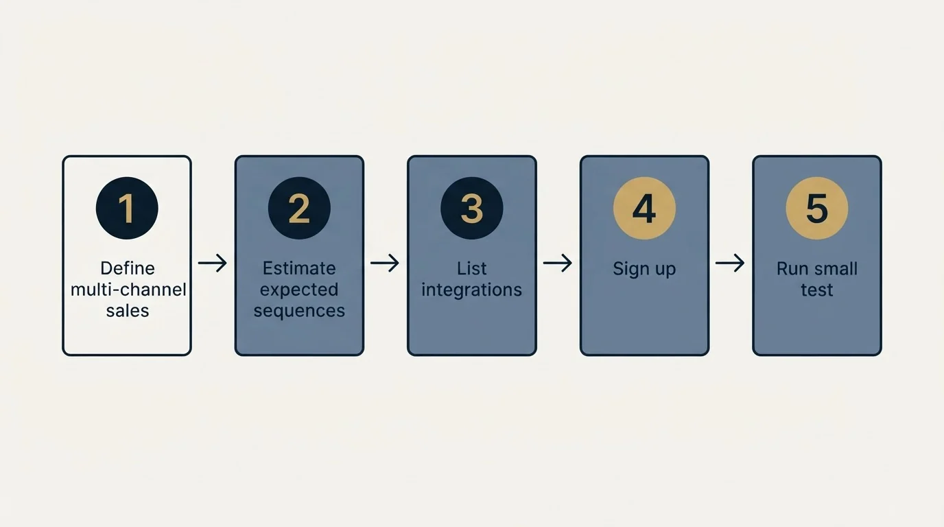 Step sequence: Getting Started Checklist (Define multi-channel sales, Estimate expected sequences, List integrations, Sign up)