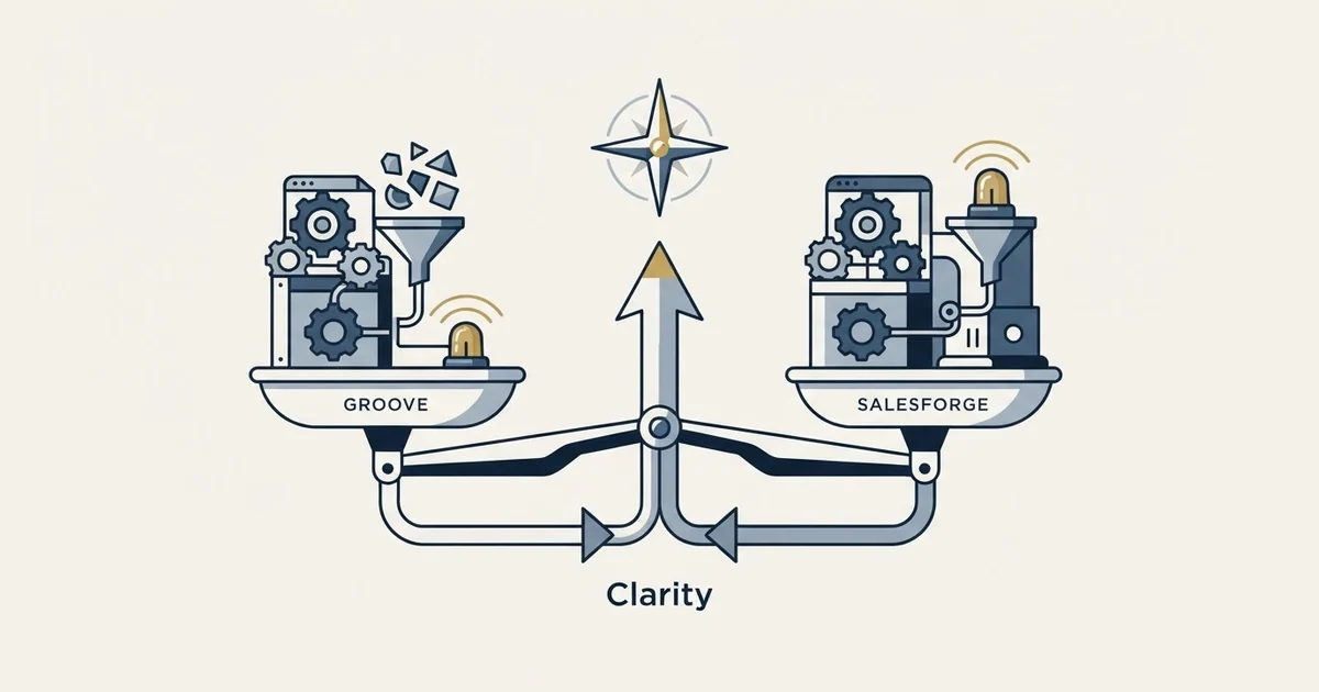 Editorial illustration for Groove by Clari vs Salesforge