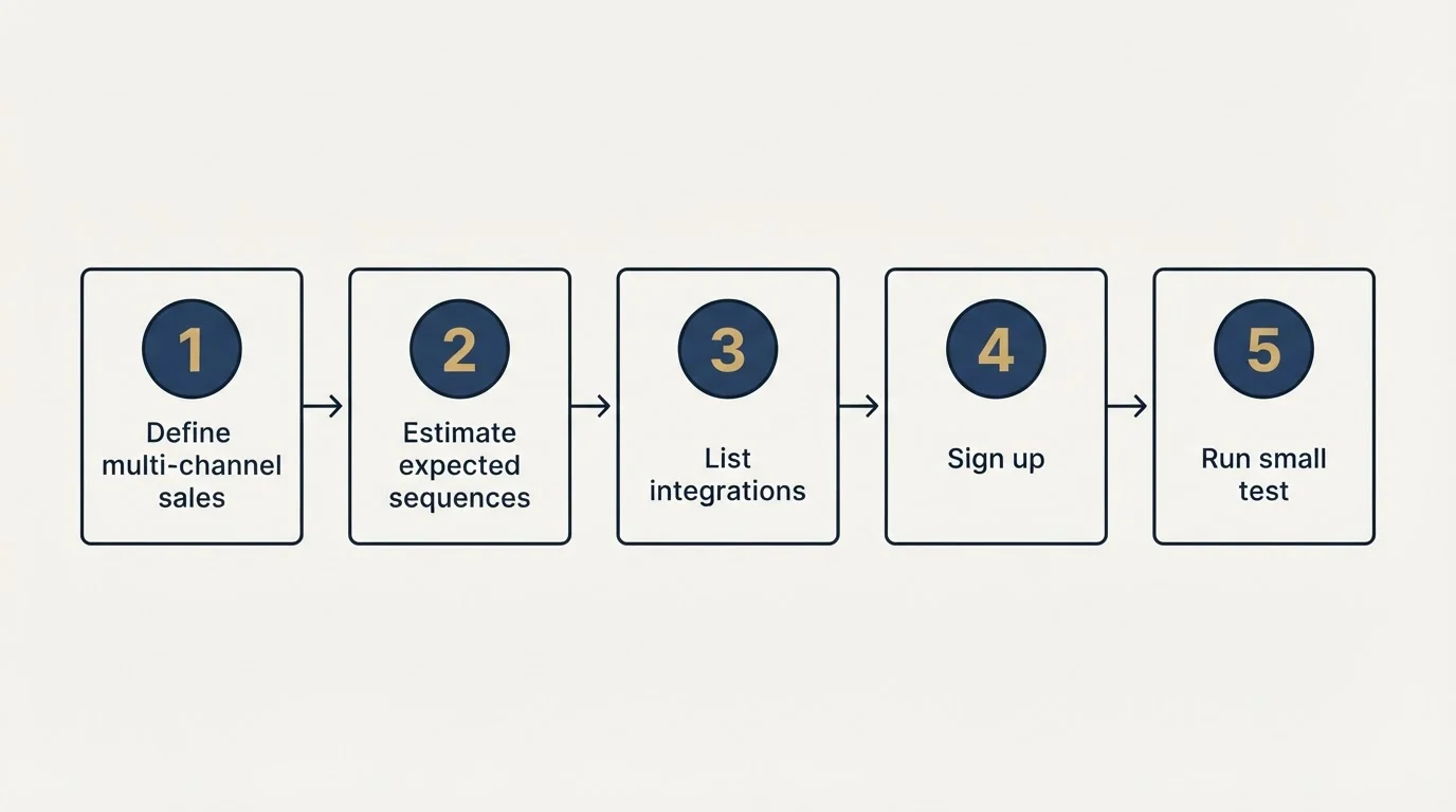 Step sequence: Getting Started Checklist (Define multi-channel sales, Estimate expected sequences, List integrations, Sign up)