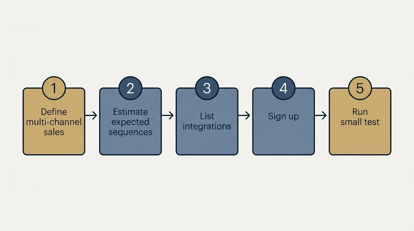 Step sequence: Getting Started Checklist (Define multi-channel sales, Estimate expected sequences, List integrations, Sign up)