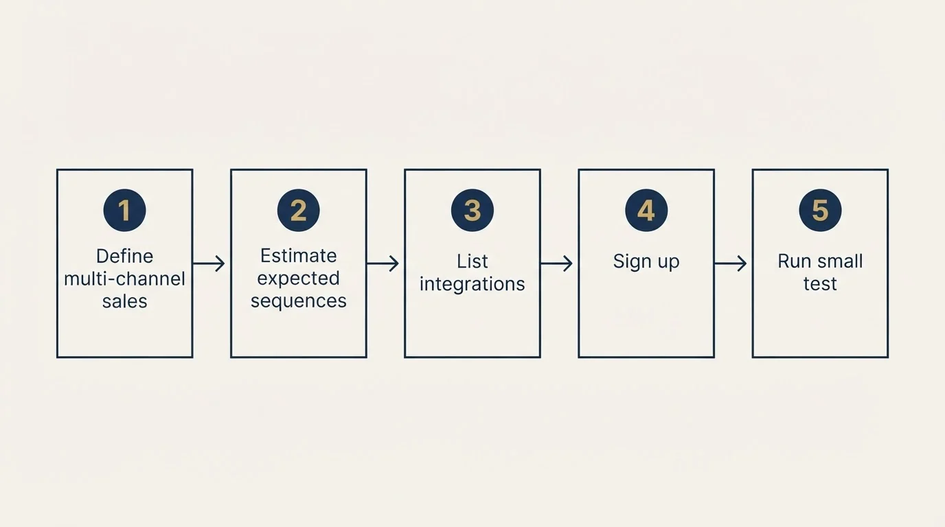 Step sequence: Getting Started Checklist (Define multi-channel sales, Estimate expected sequences, List integrations, Sign up)