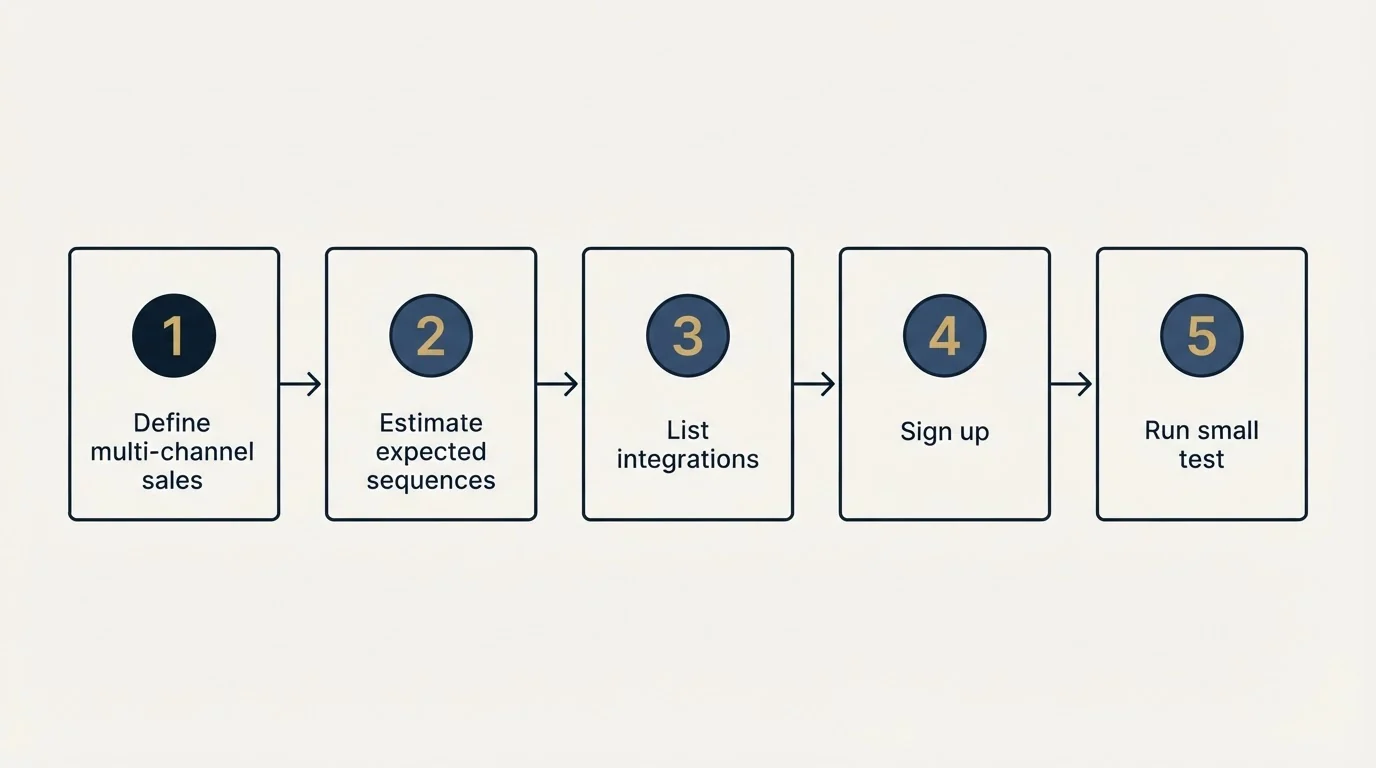 Step sequence: Getting Started Checklist (Define multi-channel sales, Estimate expected sequences, List integrations, Sign up)