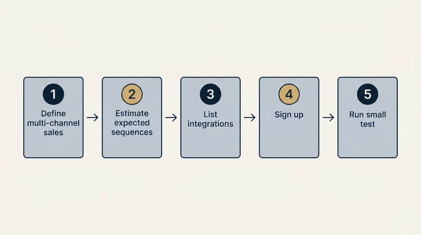 Step sequence: Getting Started Checklist (Define multi-channel sales, Estimate expected sequences, List integrations, Sign up)