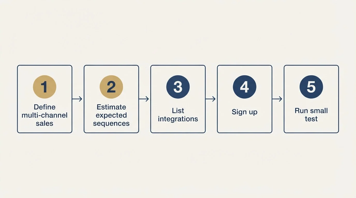 Step sequence: Getting Started Checklist (Define multi-channel sales, Estimate expected sequences, List integrations, Sign up)