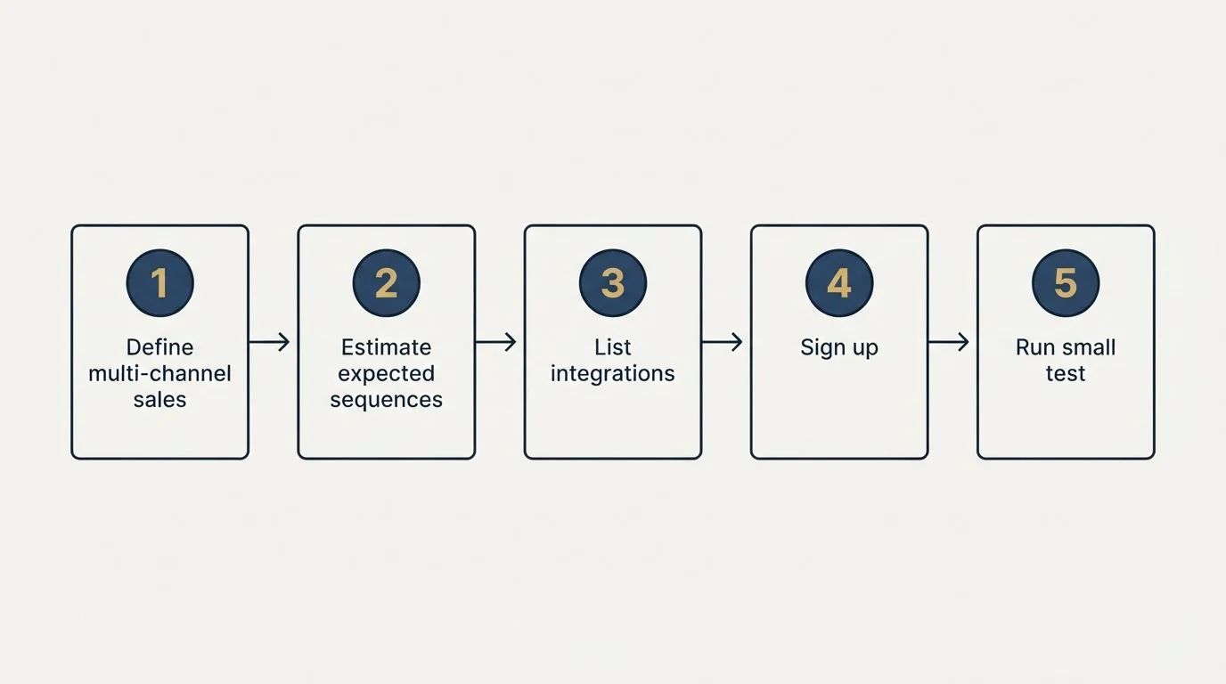 Step sequence: Getting Started Checklist (Define multi-channel sales, Estimate expected sequences, List integrations, Sign up)